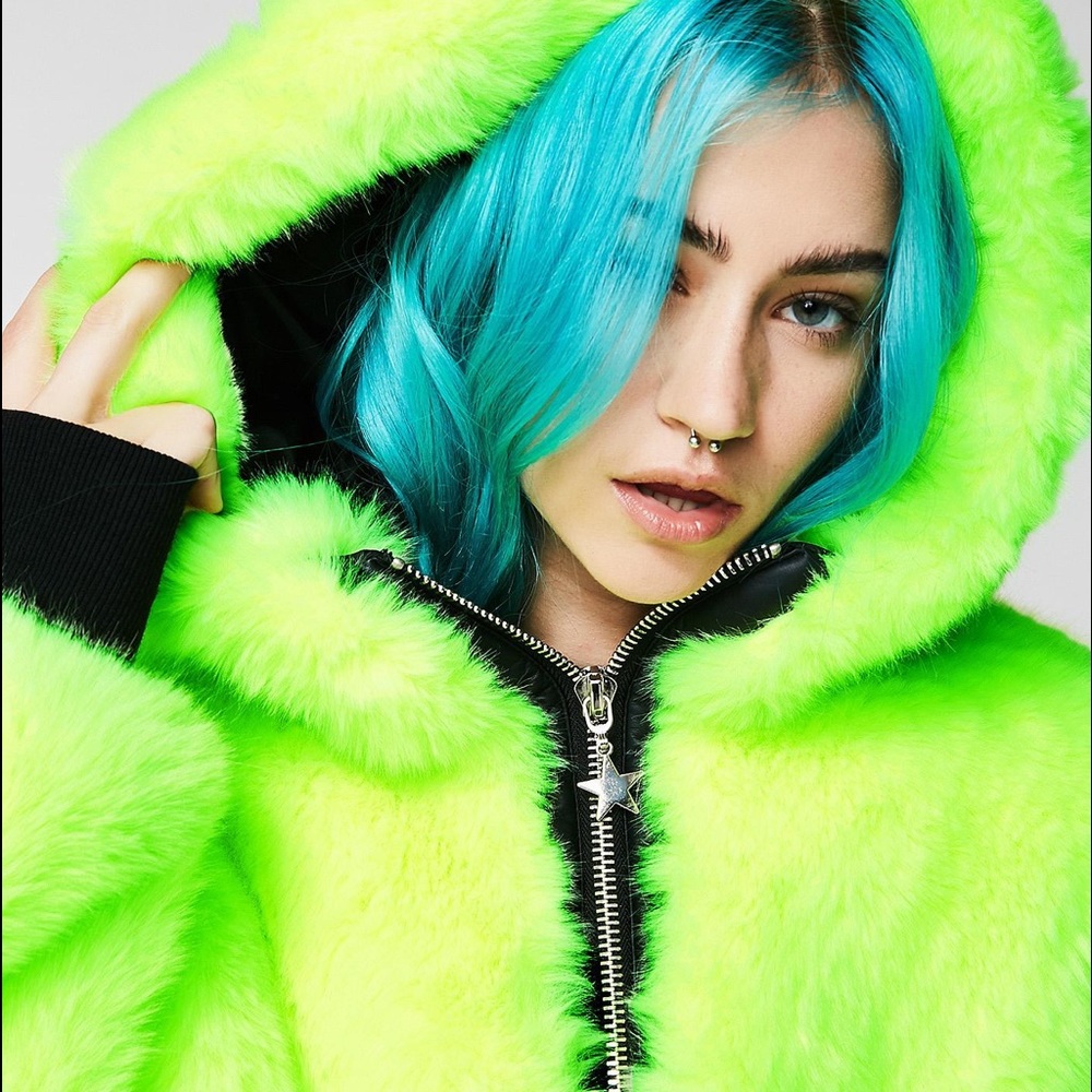 Dolls Kill Neon Faux Fur Coat